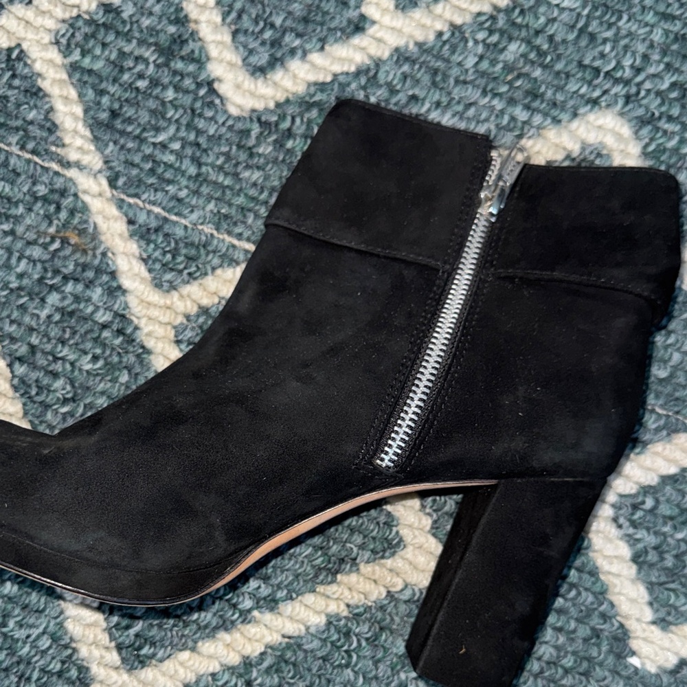 Kate Spade Black Suede Ankle Boots Block Heel Gold Button Size 9.5 - Picture 5 of 7